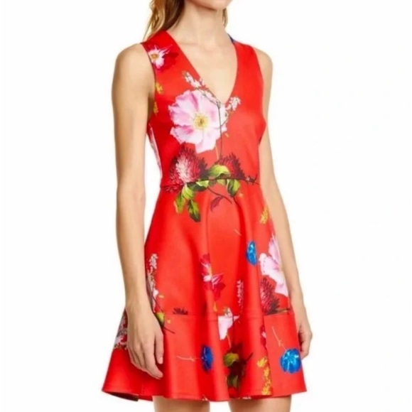 Ted Baker Red "Kinle" Cabana Floral Skater Dress - Picture 4 of 16